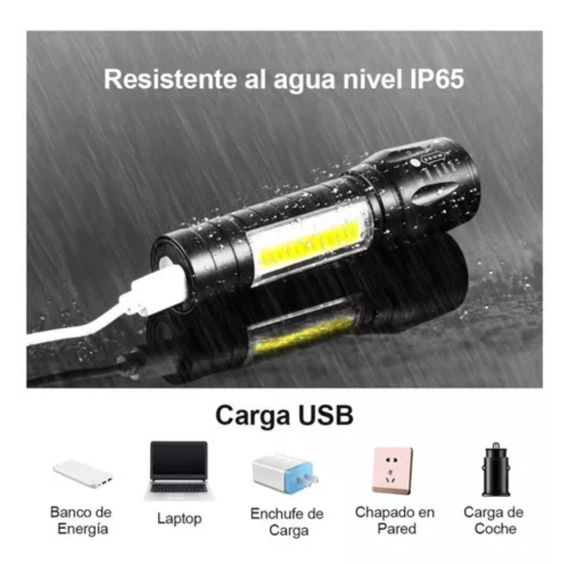 🔦 Linterna LED Táctica Recargable por USB – Tamaño de Bolsillo